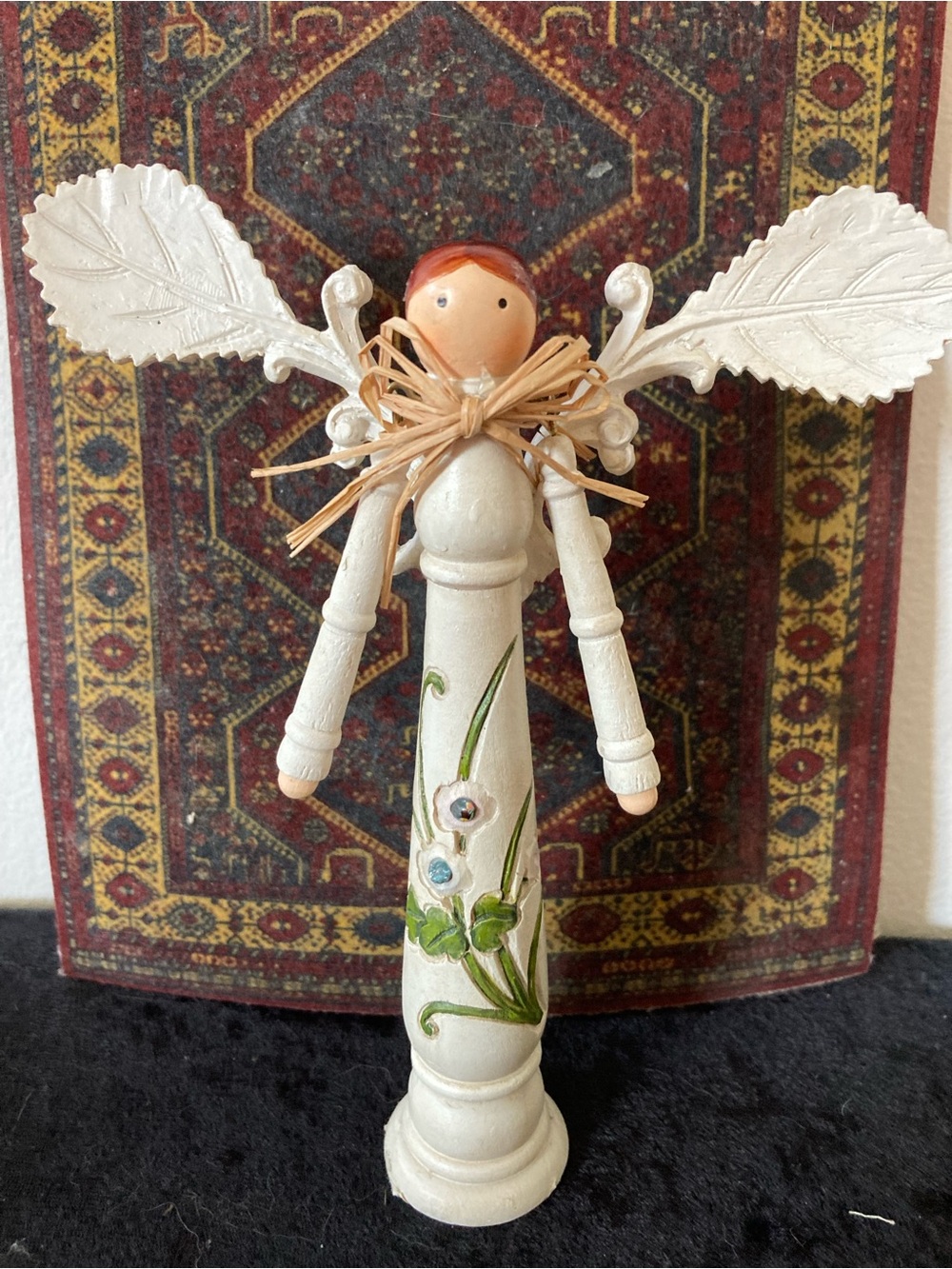 Hand-Painted White Wooden Fairy Angel Articulated Figurine with Metal Leaf Wings